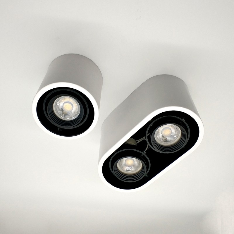 明装双头LED格栅射灯盒仔灯内黑外白火牛GU10免开孔斗胆灯合仔灯