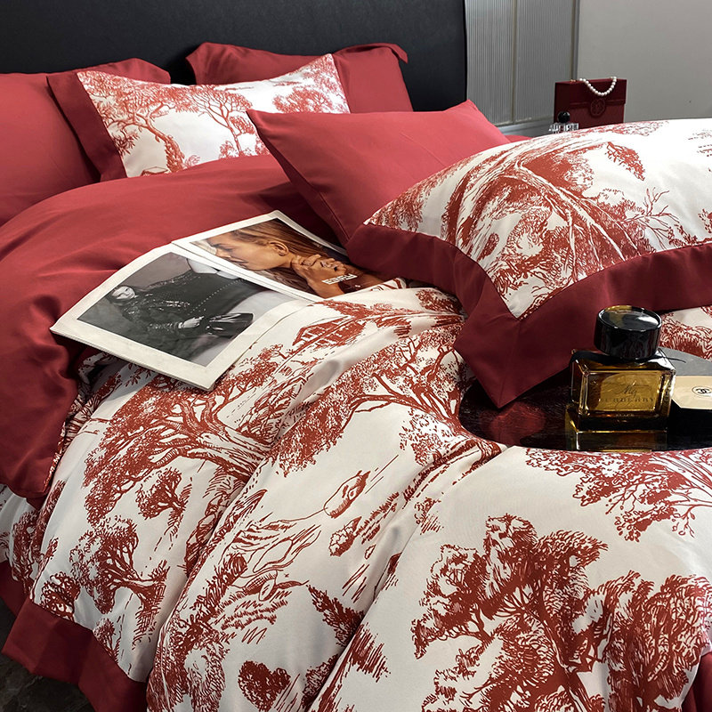 高档婚庆四件套大红床单婚嫁高级感被套结婚床上用品陪嫁婚房喜被