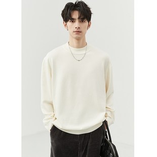 加厚宽松半高领毛衣男秋冬季基础款打底纯白色百搭加绒中领针织衫