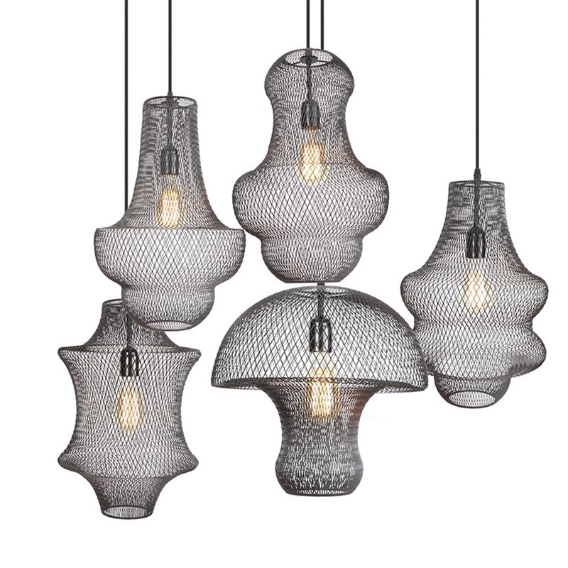 美式loft复古亚黑铁艺酒吧台服装店咖啡厅餐厅铁网中式吊灯组合