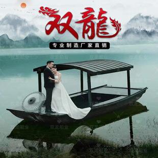 彷古实木船水上餐饮船画舫船小型观光旅游船景区电动房船游船木船
