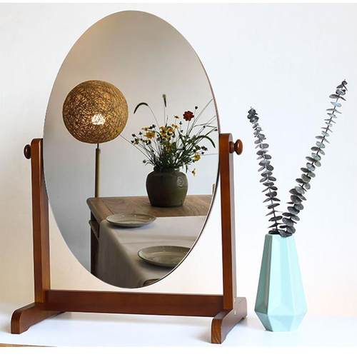 化妆镜台式双面镜圆镜桌面镜子实木中式旋转化妆镜现代简约大台镜