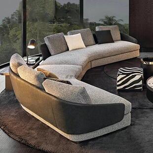 意式极简家用户型真皮布艺劳森弧形沙发组合设计师色轻奢异形转角