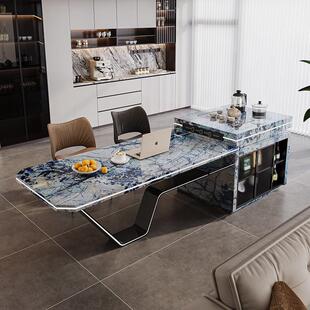 意式极简岩板岛台餐桌一体龙抬头中导台V脚带灯高级感家用可定制