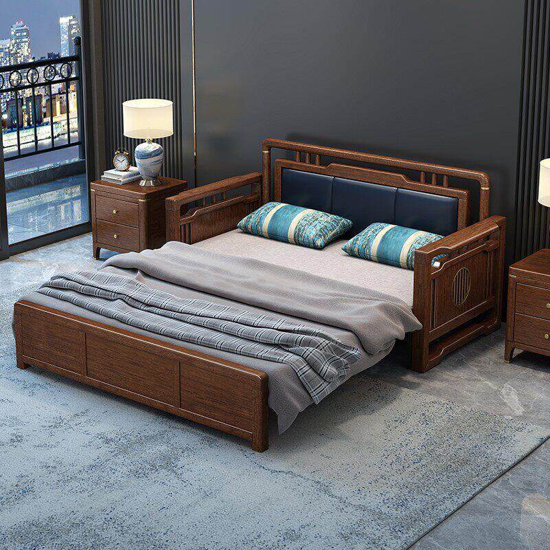 新中式实木沙发床客厅两用小户型家用多功能伸缩抽拉折叠床带抽屉