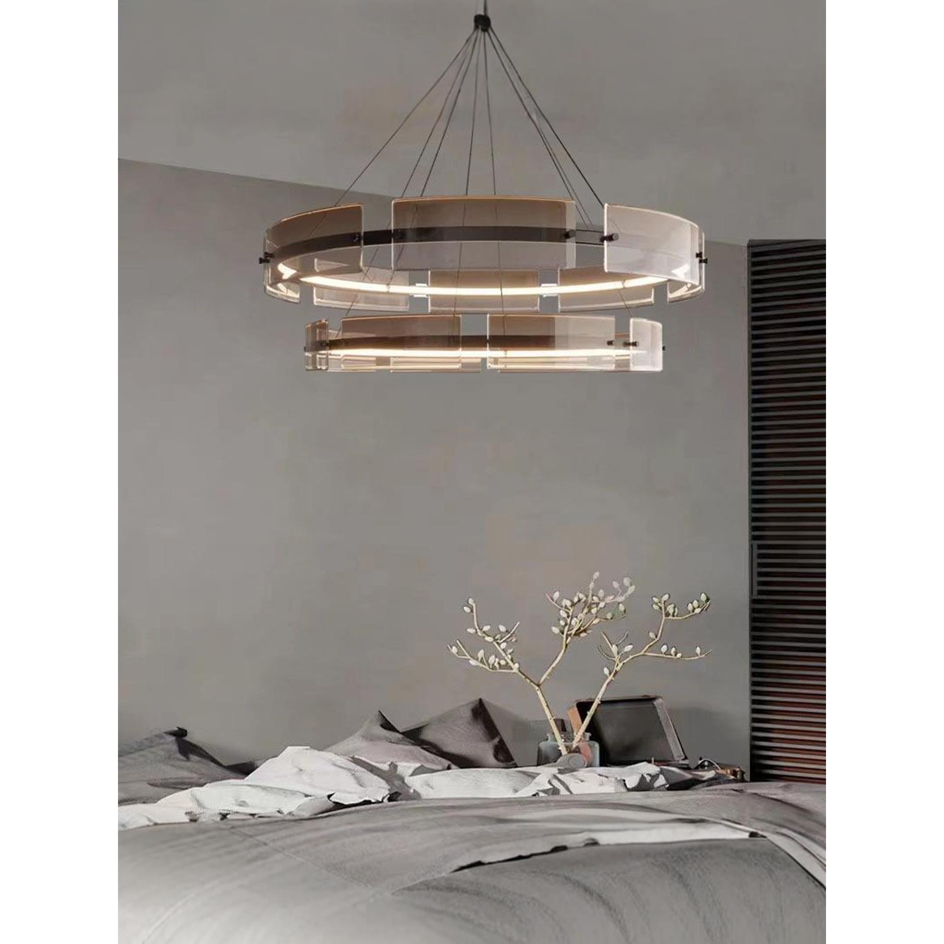 设计师客厅环吊灯新意大利餐厅盒子模型房展厅茶室棕色玻璃灯