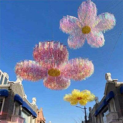 花朵天幕网红拍照镭射雨丝帘流苏吊顶天幕户外商场游乐园吊顶一体