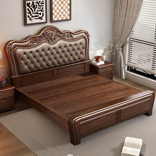 2米x2米2大床实木主卧室软包靠垫高端大气1米8榫卯结构的床加床垫
