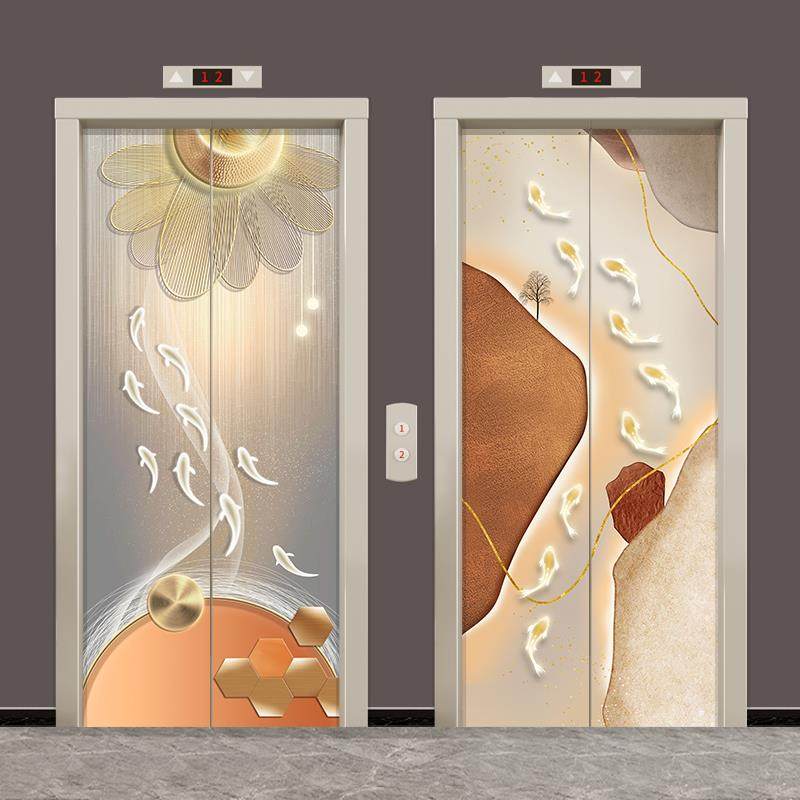轻奢玄关自粘电梯门贴纸九鱼图高级装饰防水定制翻新美化自粘贴纸,家居饰品,软装墙贴,淘宝优惠券,粉丝福利购,淘宝优惠卷