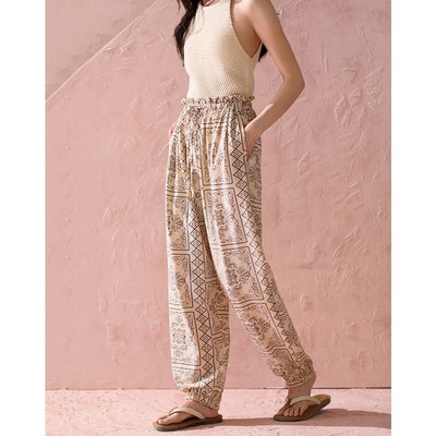 女士睡裤夏季凉感纯棉长裤休闲宽松大码棉绸家居裤束脚外穿空调裤