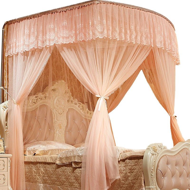 U型伸缩蚊帐家用2024新款高档夏天卧室免安装三开门落Z地加密纹账