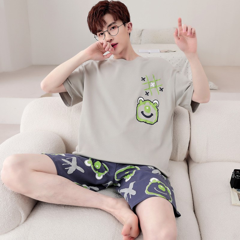 睡衣男款纯棉夏季短袖短裤卡通初中学生大童薄款青少年家居服套装图片