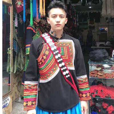 彝族服饰男女美姑彝族服饰男装女装春秋冬长袖民族风刺绣花上衣