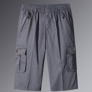 纯棉中老年7分中裤 夏季 大裤 七分裤 衩男外穿中年男士 爸爸休闲短裤