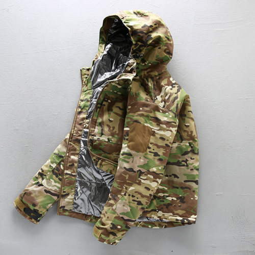 美式热反射迷彩棉服男款冬季加厚防水冲锋衣工装卫衣外套连帽棉袄
