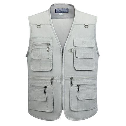 春夏马夹老人坎肩背心中年爸爸春装外套中老年人棉麻马甲男多口袋