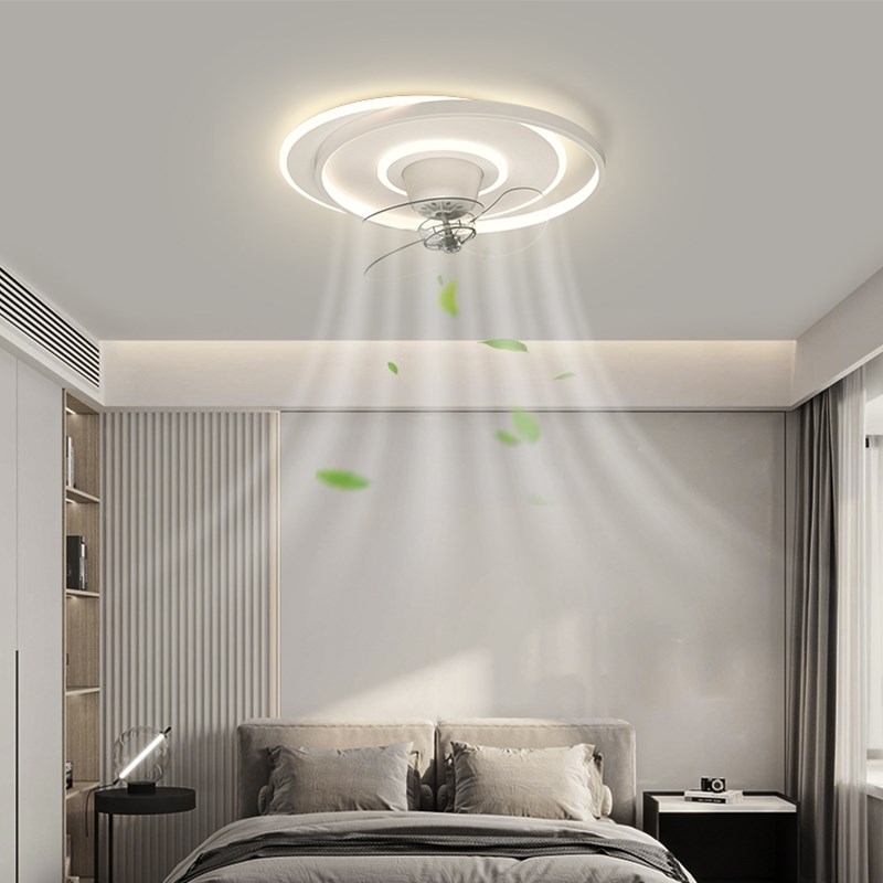 卧室风扇灯现代简约圆形主卧书房摇头静音电扇led灯具房间吸顶灯