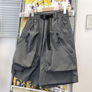 百搭休闲五分中裤 男夏宽松阔腿运动裤 短裤 日系街头大口袋拉链工装