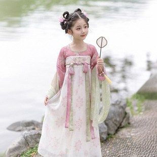 汉服女童宋朝宫廷风飘带连衣裙纱裙长纱袖古典舞练功服团体演出服