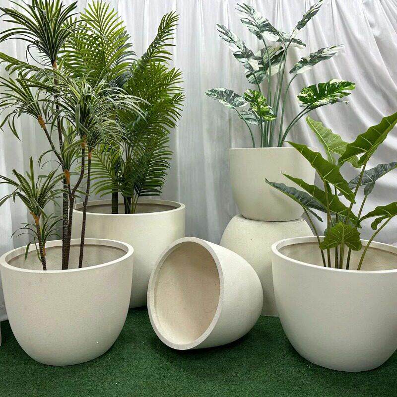 北欧风超大口径圆形镁泥花盆大型植物室内外简约现代风格盆栽花器