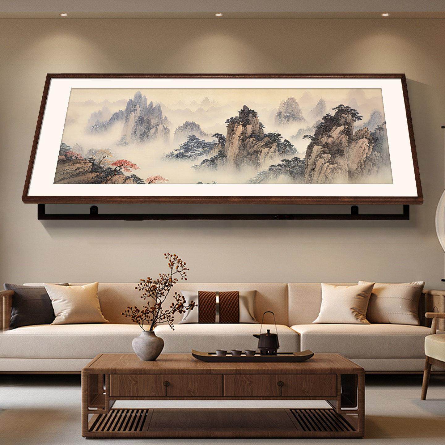 风景山水电表箱装饰画实木超大尺寸遮挡客厅办公室配电箱电闸挂画