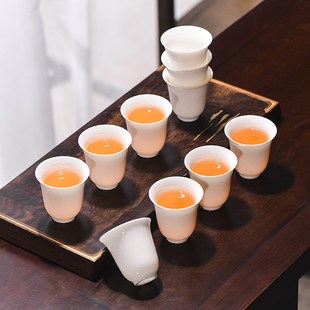 陶瓷小茶P杯家用待客喝茶客杯 羊脂玉白瓷茶杯10个功夫茶杯6只装