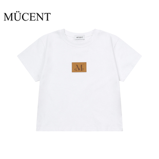 宽松时尚 2025新款 流行百搭 上衣女夏短款 mucent皮革标志T恤男短袖