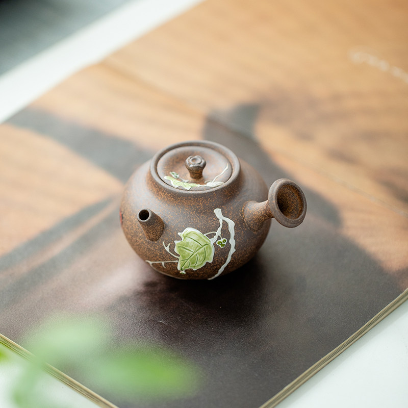 拓土复古带过泡茶器单壶大容量茶壶纯手绘藤蔓老岩泥侧把壶