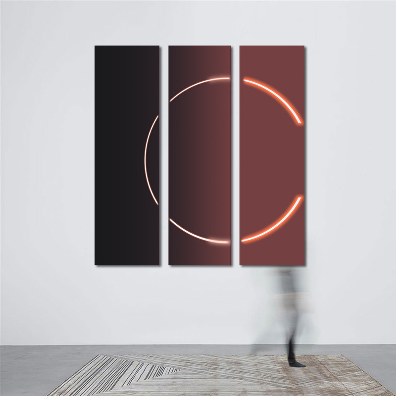 现代红色抽象荧光分割圆形客厅沙发背景装饰画无框画人气