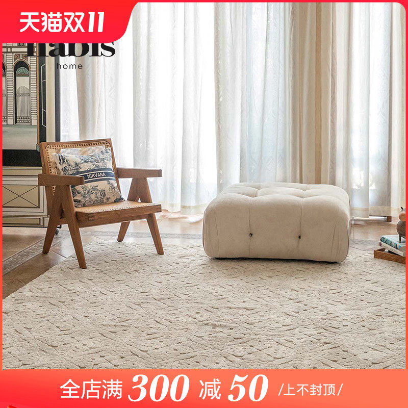 孤品折蜡笔派浮雕地毯法式立体奶油风卧室床边毯垫