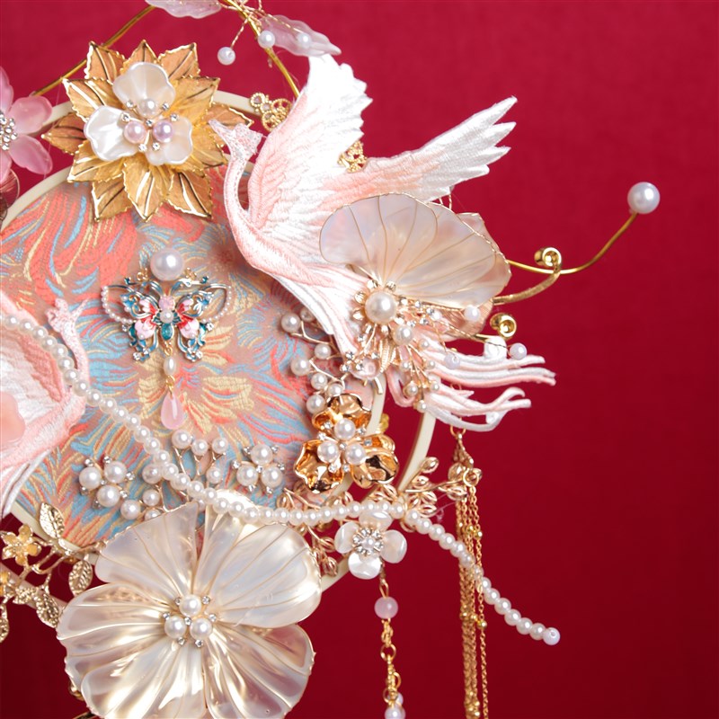雪亭坊喜扇香槟凤求凰团扇新娘结婚DIY材料包中式龙凤褂手捧花diy