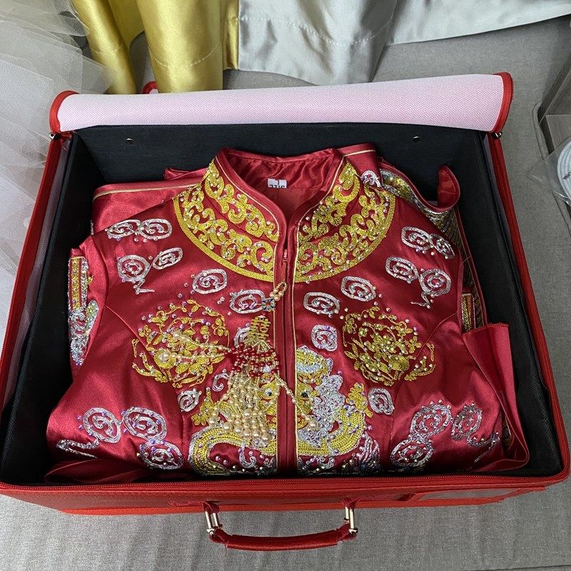 陪嫁箱结婚红色中式箱子新娘婚纱礼服饰品折叠秀禾箱婚纱箱汉服