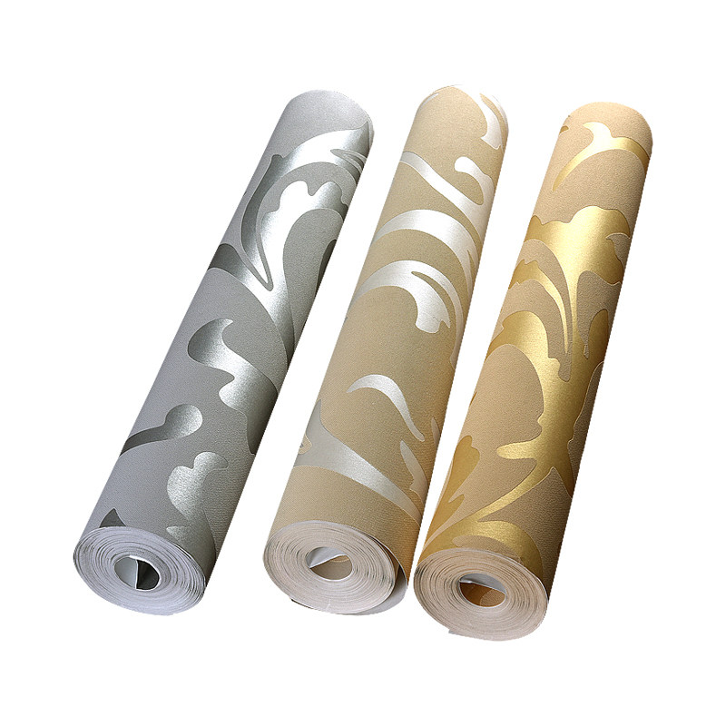 d立体欧式不织布钩花壁纸卧室客厅电视背景墙莨苕叶壁纸银灰色