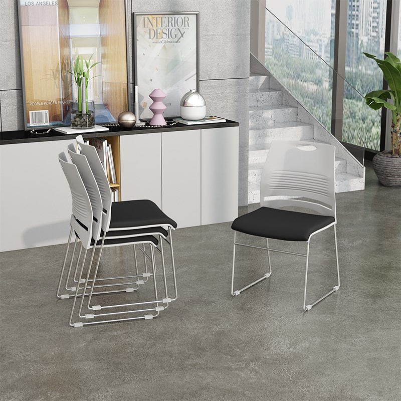 会议办公椅现代简约塑料电脑椅实心钢管弓形可叠放洽谈椅培训椅子