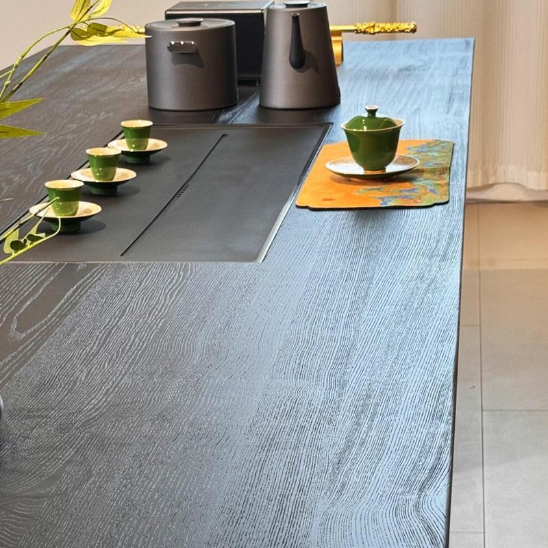 新中式岩板茶桌2025新款高端北美黑胡桃木办公室会客实木泡茶台