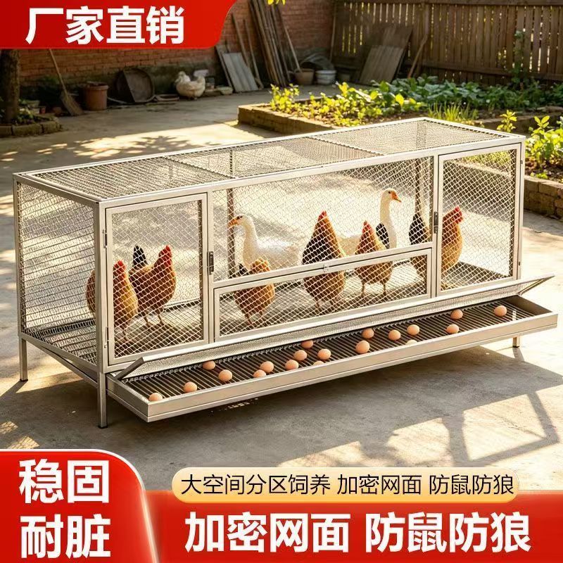 户外鸡笼加密链条网自动出蛋鸡笼耐用带喂食孔加固公鸡母鸡混养笼