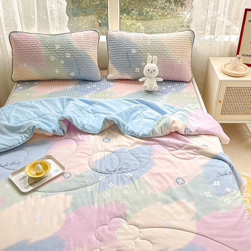 夏天乳胶冰丝凉席四件套夏季空调软席子三件套单人学生宿舍可水洗