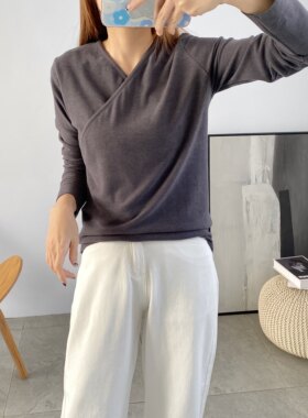 孕妇秋冬厚德绒打底衫V领长袖哺乳衣月子服喂奶衣家居服上衣保暖
