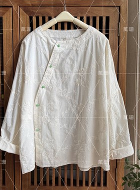 【素心】春夏季棉质刺绣斜襟禅意宽松舒适衬衫小衫上衣 52118