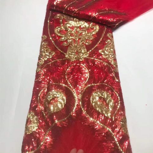 新款珠管网布婚纱礼服绣花面料软网纱刺绣亮片蕾丝花边布料 MN265