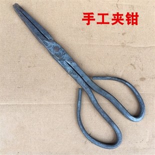 扁口夹钳b铁匠扁咀铁钳夹玻璃火钳打铁持物夹子小产品尖钳弯把手