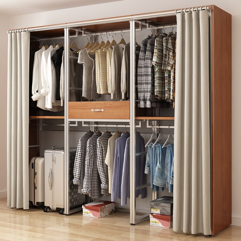 金属衣柜家用卧室实木挂衣柜铁艺衣橱步入式衣架落地开放式衣帽间