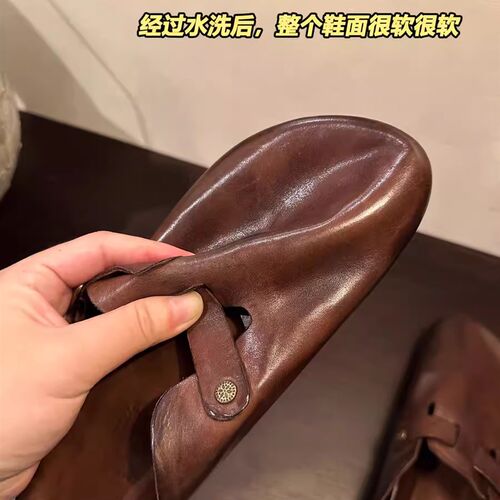 手工马皮水洗2024春新款博肯鞋女包头拖鞋复古百搭单鞋男外穿夏季