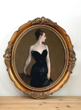 北欧金色复古仿木花雕椭圆形欧式相框画框家居卧室创意摆台摆设