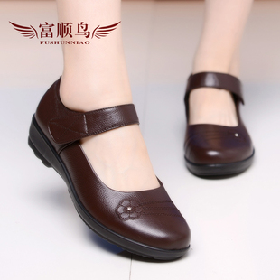 33真皮软底妈妈鞋老人方口平底单z鞋拉带软皮鞋41大码中老年女鞋4