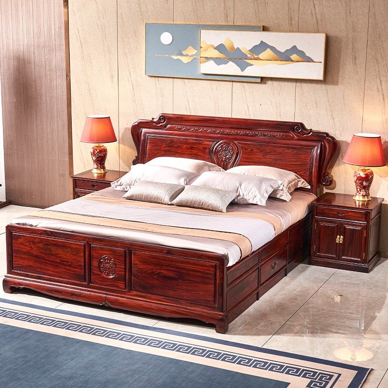红木家具印尼黑酸枝如意床1.82米双人床阔叶黄檀实木中式仿古婚床,住宅家具,红木床,淘宝优惠券,粉丝福利购,淘宝优惠卷