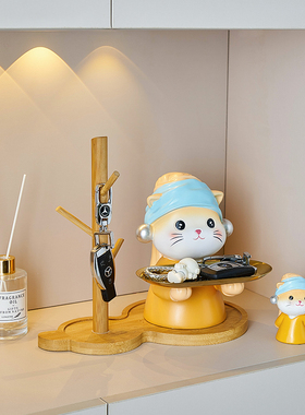 艺术猫托盘玄关钥匙收纳摆件客厅入户进门装饰品乔迁新居搬家礼物