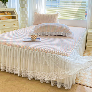 夏季 可折叠机洗空调冰丝软席 凉感豆豆席三件套公主风高级感床裙款