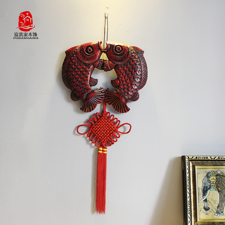 中式木雕玄关家居客厅装饰品墙壁挂件桃木雕刻墙饰中国结壁饰挂饰