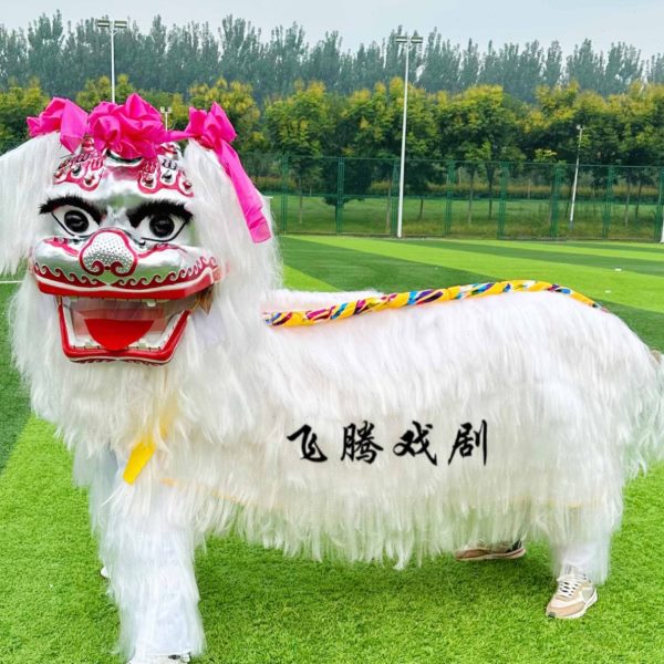 舞龙舞狮道具白色牦牛舞狮双人款加厚狮皮网红舞狮整套笑脸北狮